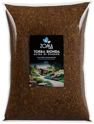 ZOMA Torba acida di sfagno Ph 3,5 qualità Superiore - Torba per piante estratta dalle torbiere baltiche, Ideale pura o in mescola con tutti i substrati - Sacco 20L