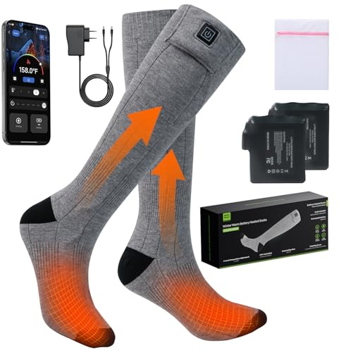 Minthouz Calcetines calefactables con control de aplicaciones, 5000 mAh recargables con batería térmica para hombres y mujeres, calcetines eléctricos lavables contra pies fríos, ideales para esquí y