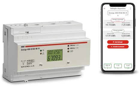 VEMER VE799300 ENERGY-400 D100 – Compteur d’Énergie Électrique WiFi Triphasé, Mesure Consommation Électrique avec APP, Installation sur Rail DIN, Blanc