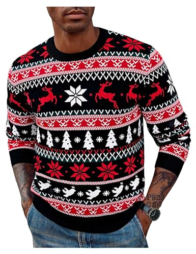 Demegimi Maglione Natalizio Uomo Girocollo Invernale Pullover Caldo e Morbido Maglia Casual Classica per Natale