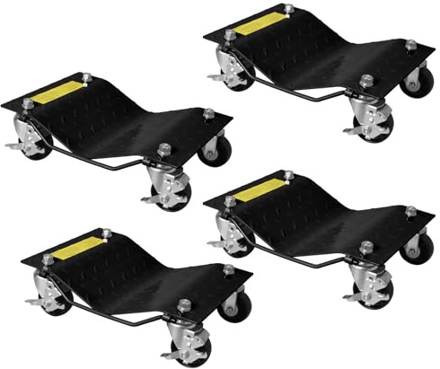 Carro de neumáticos portátil, 4 unidades, con capacidad de carga de 700 kg cada uno (2800 kg de carga), ruedas giratorias de 360°, gato de maniobra de acero para coche, moto, camioneta, vehículo