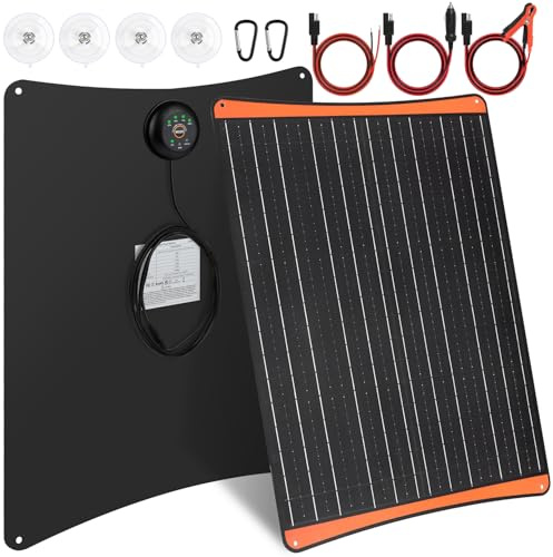 【50W Caricabatteria Solare】DERUXI 50W Pannello Solare 12V Caricatore di Mantenimento, Carica Batteria Auto, Alimentazione di Emergenza Pannelli Solari Portatile SAE Cavo Coccodrillo per Camion Moto RV