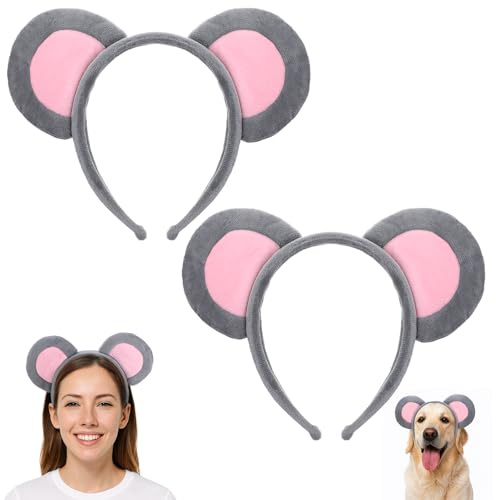 Ouligay 2 stycken musöron pannband grå musöron pannband mouse öron pannband djur mus kostym för barn vuxna, möss hårband för cosplay karneval fest kostym tillbehör