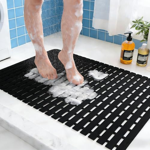 Alfombra de Ducha, 1 Pieza Alfombrilla de Baño Antideslizante, 43x65cm Alfombra Antideslizante Bañera, Plegable y Recortable, para Saunas y Cuartos de Baño con Ducha, Negro