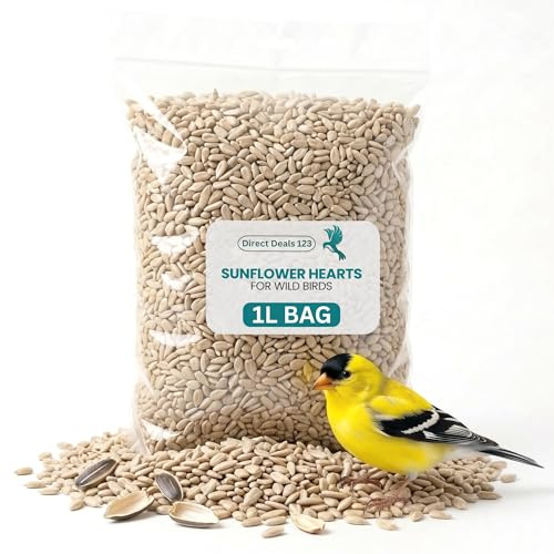 1L Sunflower Hearts for Wild Birds Food - No Mess Husk Free Bird Feed | 100% Natural, High Energy Sunflower Seeds No Husk No Waste for Parrots, Robin, Dove, Sparrows & Garden Birds
