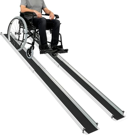 Rampa telescópica para silla de ruedas, 2 unidades, 244 cm, 300 kg, portátil, de aluminio, telescópica, ajustable, antideslizante, con rieles elevados lateralmente para escaleras, sillas de ruedas