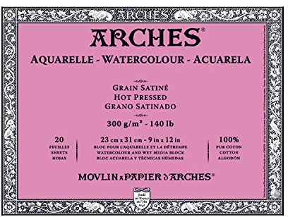 Arches Winsor Newton Watercolor Hot Pressed Paper Block, 20 Sheets 9-inch x 12-inch