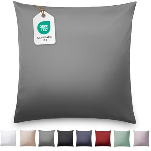 Blumtal Mako Satin Kissenbezug 40x40 Baumwolle Anthrazit - Kissenhülle aus 100% Baumwolle - Edle Glanzoptik & Reißverschluss - Satin Kissenbezug für Kissen 40x40 Dekokissen & Sofakissen