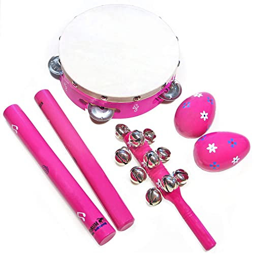 keepdrum KDLT4C Percussion-Set Musikspielzeug Pink Rosa Tambourin Klanghölzer Shaker Glockenstab