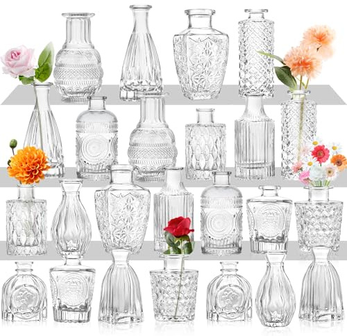 Set di 24 vasi in vetro, piccoli vasi per fiori, trasparenti, per centrotavola, mini vasi vintage per matrimoni, decorazione da tavolo per la casa