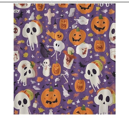 NHSY Tenda da doccia per Halloween, fantasma, zucca, gatto nero, pipistrello, ragno, tenda da doccia per bambini