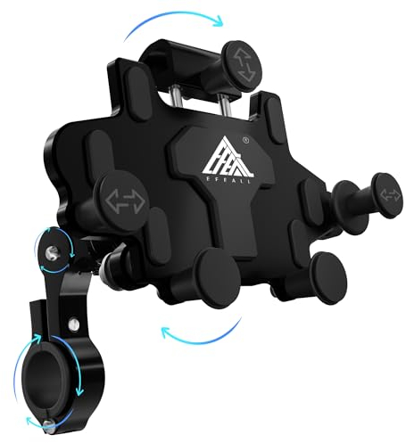 EFEALL Aluminiumlegierung Motorrad Handyhalterung, MotorräDer Handyhalter mit vibrationsdämpfer, 360° Drehbar Motorradhalterung Mountainbike Fahrrad Handy Halterung für 4,0-7,0 Zoll, Schwarz
