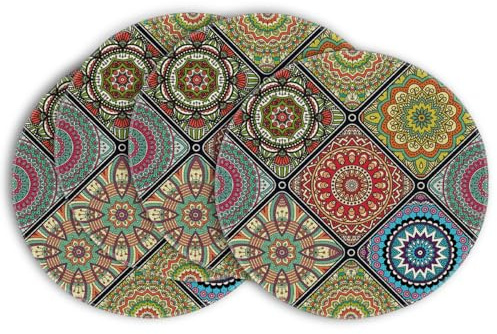 Artoid Mode Boho Vintage Geometric Moroccan Colourful Mandala Placemats Set of 4, Round 37cm Table Mats for Party Kitchen Dining Decoration