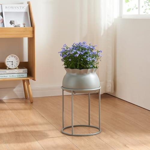 [en.casa] Stand Portapiante con Custodia Decorativa per Vaso Espositore Piante Fiori Piedistallo Portavaso in Metallo 38 x 23,5 cm Grigio Scuro