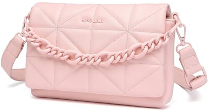 Miss Lulu Small Crossbody Bags for Women, Soft Classic Quilted Handbags with Wide Strap PU Leather Waterproof Cell Phone Shouderbag as Girl Gift (Pink)