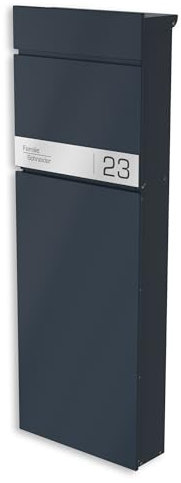 Graviers Boîte aux Lettres sur Pied Anthracite RAL 7016 - Design Robuste, Plaque personnalisée en Acier Inoxydable, résistante aux intempéries, boîte aux Lettres