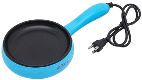FAIRYPAGODA 6 Inch Electric Skillet, 450W Mini Non-Stick Frying Pan, 110V Small Electric Skillet with Spatula, Even Heating & Overheat Protection, Portable Blue Skillet for Eggs, Bacon, DIY Breakfast