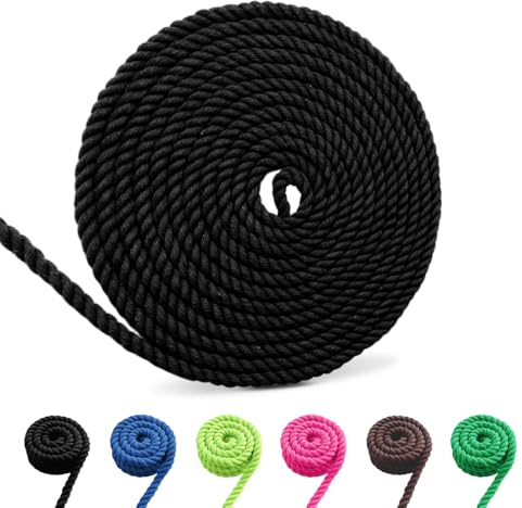 Baumwollkordel, Makramee Garn Seil, Mehrfarbige Baumwollseil Mehrgrößen für DIY, Handwerk (Schwarz, 8mm 10m)