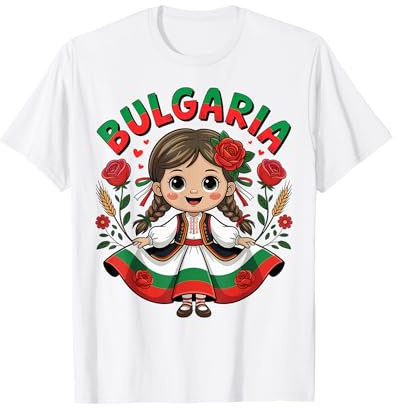 Cute Bulgarian Girl in Traditional Folk Dress for Kids T-Shirt
