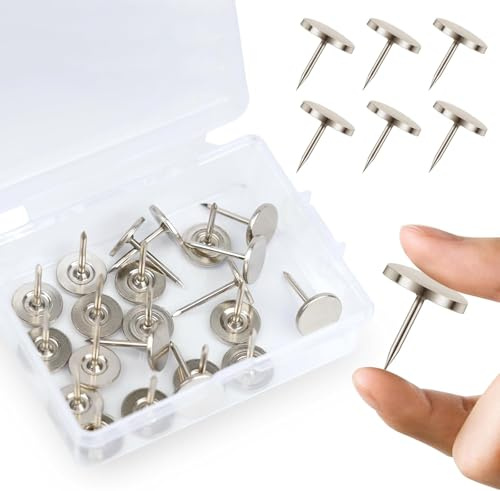 MYHOGOOD 50Pcs Heavy Duty Flat Head Push Pins,Metal Flat Push Pins Round Head Thickened and Lengthened Drawing Pins with Storage Box,Humbtacks for Map, Photo Wall, Cork Board Bulletin (Silver)