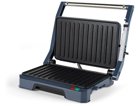 Progress Mellow 180° Health Grill - Piastre di cottura antiaderenti, facile da pulire, vassoio raccogli-gocce integrato, spie luminose di accensione/pronto all’uso, 23 x 14.5 cm, 850 W
