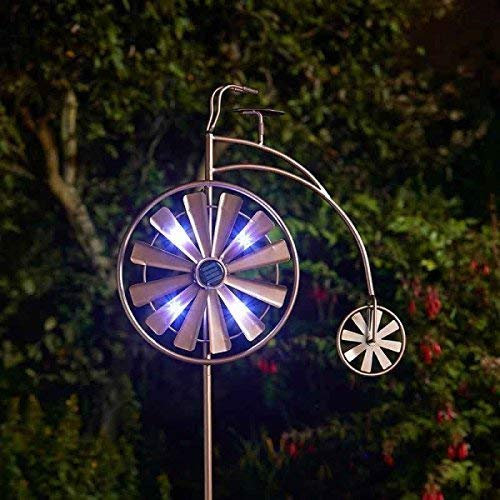 Marco Paul Wind Sculpture and Spinner Penny Farthing LED Solar Powered Garden Ornament Garden Sculpture Outdoor Solar Windmill Wind Sculpture Wind Spinner for garden 150 cm