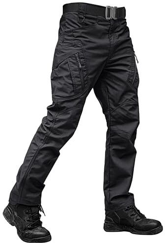 TACVASEN Black Cargo Pants with 9 Pockets Waterproof Tactical Work Pants for Men Construction Stretch Hiking Outdoor Trousers 34