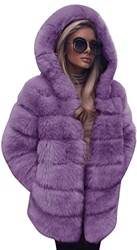 Kanpola Giubbotto invernale da donna con pelliccia sintetica lunga, cardigan con cappuccio, giacca calda invernale con pelliccia sintetica con tasche, giacca in pile elegante, mantello in pelliccia