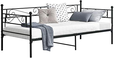 [en.casa] Metallbett Kerava 90x200 cm Tagesbett mit Kopf- und Fußteil Bettsofa Kojenbett Jugendbett Gästebett Schwarz