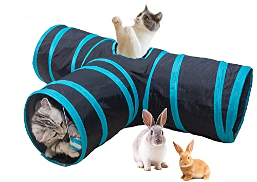 Baguuaray Tunnel pour Chat 3 Voies, Tube Tunnel Jeu Pliable pour Animaux de Compagnie Jouet Lapin Nain Interactif Jouets pour Chats, Chiots, Cobaye Utilisation Intérieure et Extérieure (T -Tunnel)