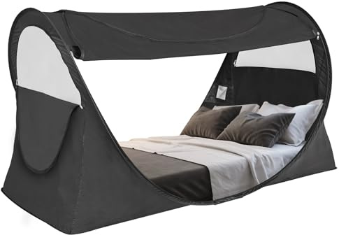 Alvantor® Pop Up Bed Tent Queen No Assembly, Queen Size Bed Canopy Blackout and Breathable Mesh Sleeping Tent Lightweight Portable Dream Tent with Carry Bag Dream Tent for Kids and Adults- Black