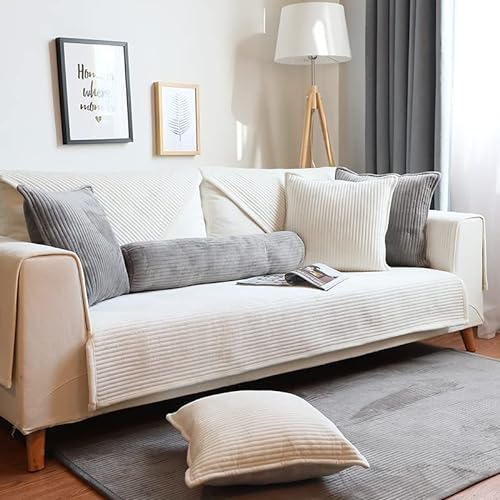 WYJHNLBEDC Sofa/Couch Überzug/Überwurf, Warmer Super Weicher Plush Sofabezug für L Form/U Form/Ecksofa 3/2/1 Sitzer, Sofaschutz Hund Kratzschutz Katze Weiß