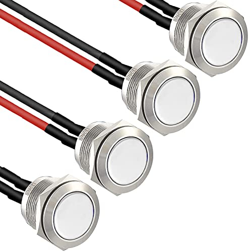 RUNCCI-YUN 4×16mm Impermeable Momentáneo Pulsador metal , Provisional Mini Botón, Pulsador Redondo,para Trompeta de Coche, PC, Lámpara de Mesa, Timbre de Casa ( Pre Cableado)(Cabeza Plana)