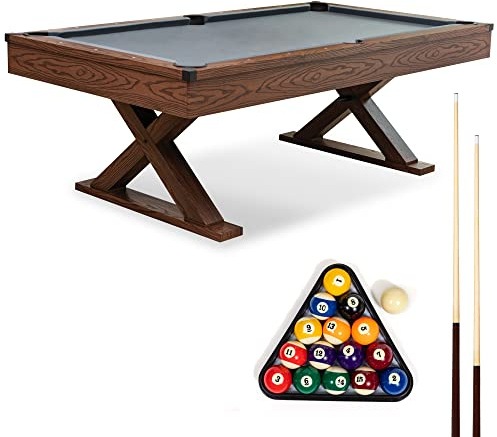 EastPoint 87-Inch Rustic Pool Table - 87L x 50W x 31H, Multi-Color - K66 Bumpers for Consistent Bounce in Billiards - Accessories for Pool Games - X-Leg Frame for Game Table