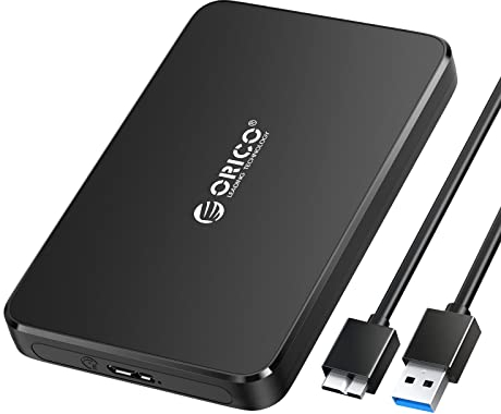 ORICO Case Hard Disk 2.5, USB 3.1 Gen 2 per HDD/SSD SATA I II III 7mm e 9,5mm, Supporto UASP, Tool Free Con Cavo USB A a C (2588C3, Nero)
