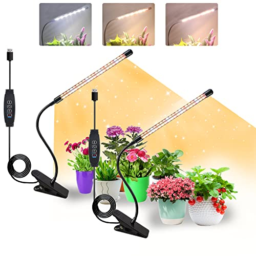 COKOLILA 2 pièces Lampe pour Plantes, 160 LEDs lumière à spectre complet, 3000K 5000K 660nm pour plantes d'intérieur avec minuterie 3/9/12H, 3 modes, idéal pour les petites plantes (sans adaptateur)