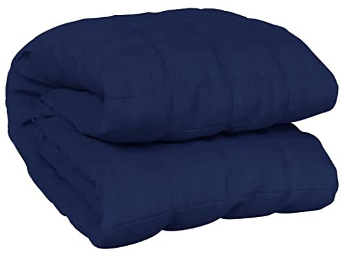 vidaXL Weighted Blanket 140x200 cm - Single 10 kg, Comforting Cotton Blanket, Blue with Glass Beads & Even Weight Distribution