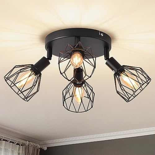 ANWIO Kitchen Lights Ceiling,Round 4 Way Black Lounge Wall Lights Wire Cage,SpotLights Ceiling Lights with E14 Base,Light Fittings Ceiling Lights for Kitchen Living Room Bedroom No Bulb