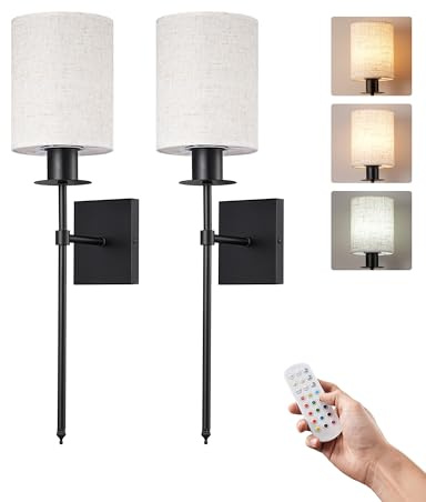 EDISHINE 2 lámparas de pared con batería para interiores, RGB LED sin conexión de alimentación, lámpara de pared inalámbrica regulable con mando a distancia, 12 colores 2 modos dinámicos,negro