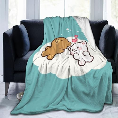 GYDJYWFRN Milk And Mocha Simpatica coperta da tiro leggera e accogliente per divano letto, in pile di flanella super morbida e calda, in microfibra, per tutte le stagioni