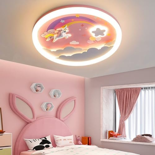 WOQuju LED Ceiling Light Pink Ceiling Light Modern Dimmable with Remote Control Unicorn Lamp 70 W Children's Room Suitable for Living Room Bedroom Children's Room Round Lighting
