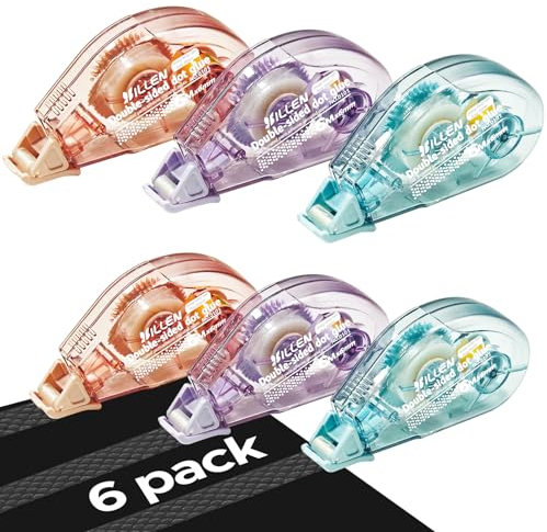 Bukuhlio 6 Stück Selbstklebender Kleberoller, 6mm x 6m Transparent Klebemaus Doppelseitiges Klebeband Fotokleber für Kinder Studenten Scrapbook DIY Basteln (Rosa&Blau&Lila)