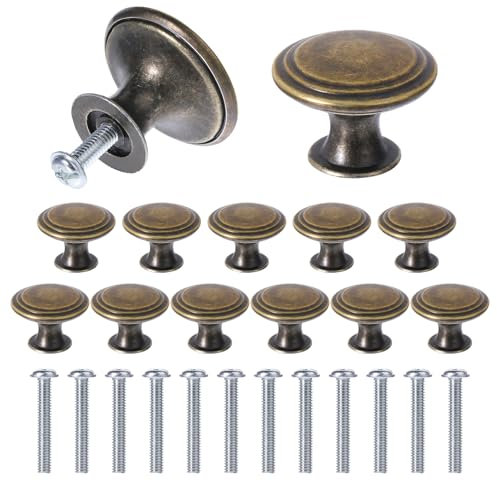 JIYIN 12 Stück Antike bronzefarbene Schrankknöpfe, Vintage Schrankgriffe Vintage Runde Schubladengriff Bronze Schranktürknöpfe mit 12 Schrauben Schubladenknöpfe Set für Schrank Schublade(Bronze)