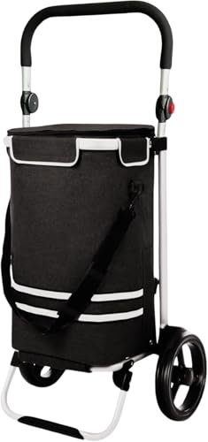 DIVID® Einkaufstrolley mit integrierter Sackkarre, 56LFassungsvermögen bis zu 50Kg belastbar,Klappbar (Schwarz)