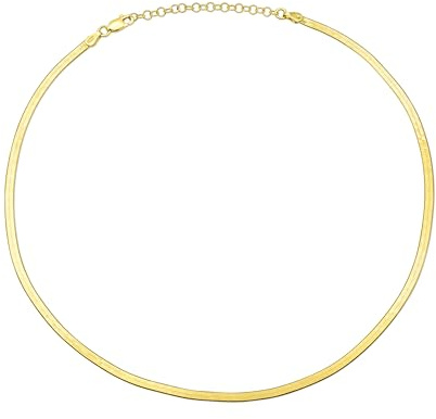 Aka Gioielli® - Collana Girocollo Donna in Argento 925 Placcata Oro Giallo 18 Kt - Catena a Serpente Piatta - lunghezza regolabile