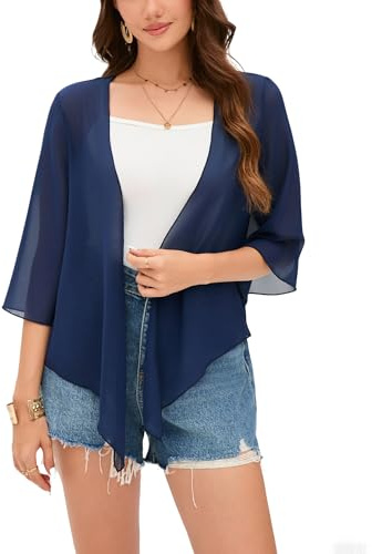 Dosieyeo Bolero dam festlig chiffongjacka 3/4 ärm lätt luftig sommar cardigan elegant axelväska för klänning