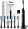 Vexloria Cepillo de Dientes Eléctrico Sónico para Adultos y Infantil, Cepillo Electrico con 6 Cabezales, 5 Modos y Temporizador, IPX7 Cepillo Dientes Electrico Ultrasónicos para Mujer Hombres, Negro