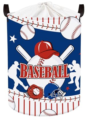 HUUMONSS Grande Cesta Porta Biancheria Bambini Palloni Sportivi Pieghevole Cestini Portaoggetti Giocattoli Vestiti per Bagno Cameretta, Baseball, 63L