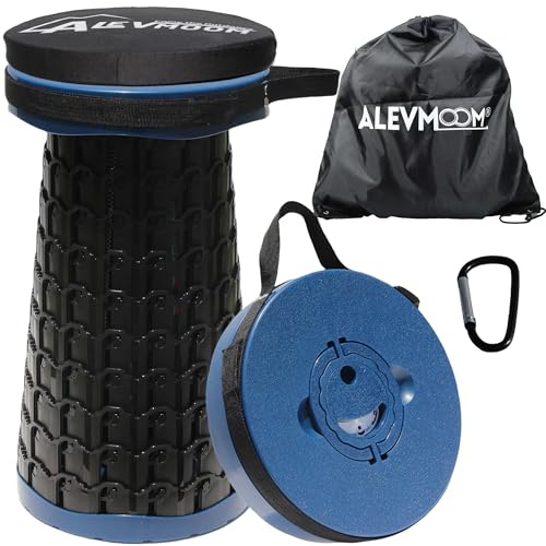 Upgraded Collapsible Stool with Cushion, 880Lbs Max Weight, Portable Folding Height Adjustable Lightweight Retractable Telescoping Stool for Camping Outdoors Fishing Hiking Travel BBQ with Carry Bag