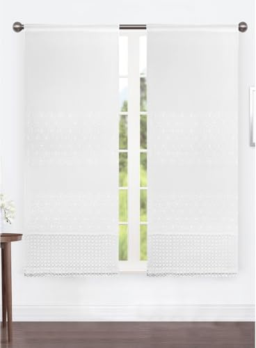 Cortinas de cristal Art Afrodita con volante macramé, 60 x 150 cm y 60 x 240 cm, tejido velado semitransparente, juego de 2, disponible en blanco, gris, beige (lino blanco, 60 x 240 cm)